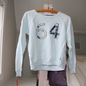 Light Blue Floral Pattern Varsity Crewneck